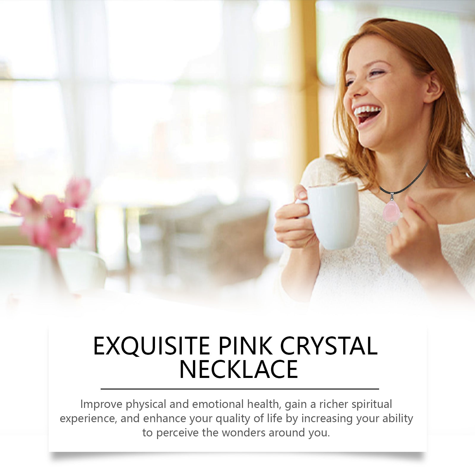 Hoexe Exquisite Powder Crystal Necklace Light Luxury Niche Ins Simple Style Everyday Clavicle Chain Gentle Temperament