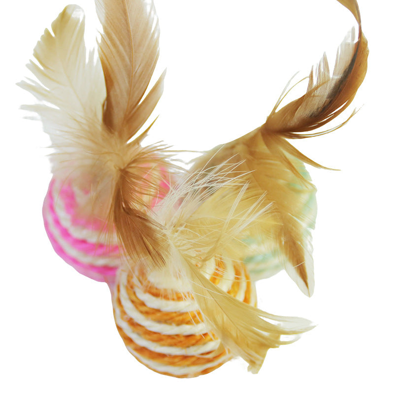 1PCS Feathered Sisal Ball Cat Toy for Self-Entertainment and Boredom Relief, Durable Cat Toy for Scratching and Biting