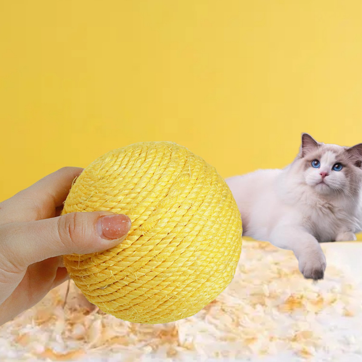 1PCS Feathered Sisal Ball Cat Toy for Self-Entertainment and Boredom Relief, Durable Cat Toy for Scratching and Biting