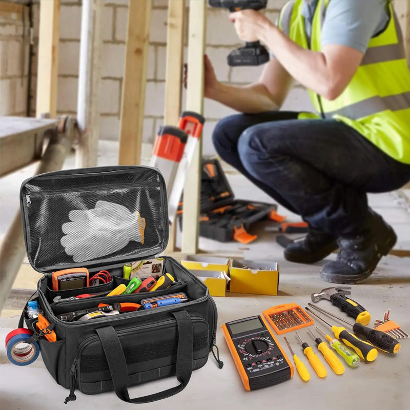 14" Heavy-Duty Tool: 2 Bags + Non-Slip Organizer (for Electricians, Multi-Pocket)