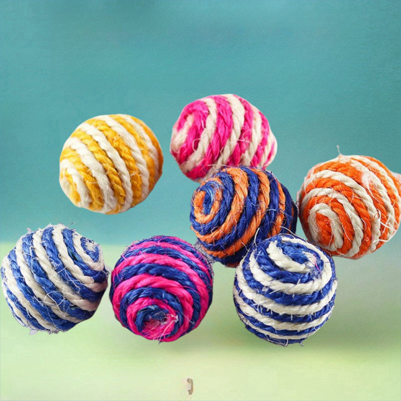 1PCS Feathered Sisal Ball Cat Toy for Self-Entertainment and Boredom Relief, Durable Cat Toy for Scratching and Biting